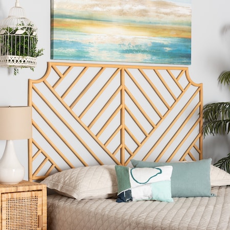 Baxton Studio Giza Modern Bohemian Natural Brown Rattan Queen Size Wallmount Headboard 211-12753-ZORO